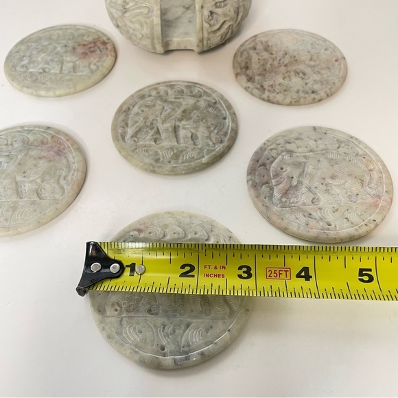 Carved Stone Elephants Coasters Set of 6 With Storage Holder READ - Picture 10 of 16